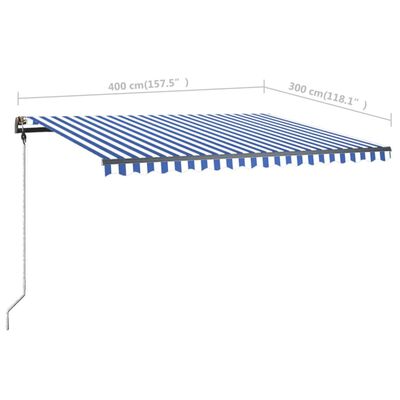 vidaXL Ročno zložljiva tenda z LED lučkami 400x300 cm modra in bela