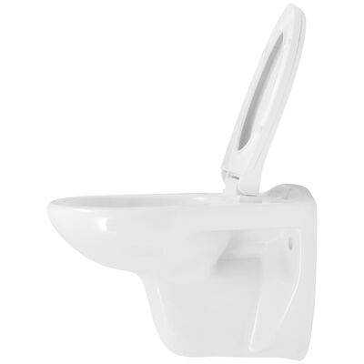 vidaXL Viseča WC školjka s počasnim zapiranjem keramična bela