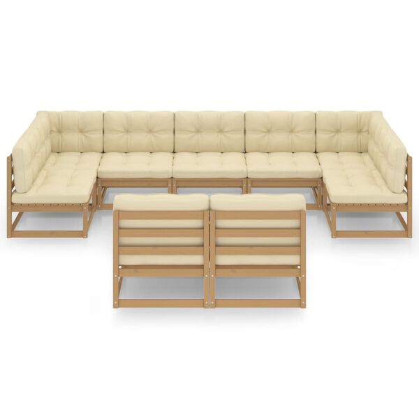 vidaXL Vrtna sedežna garnitura 9-delna z blazinami medeno rjava