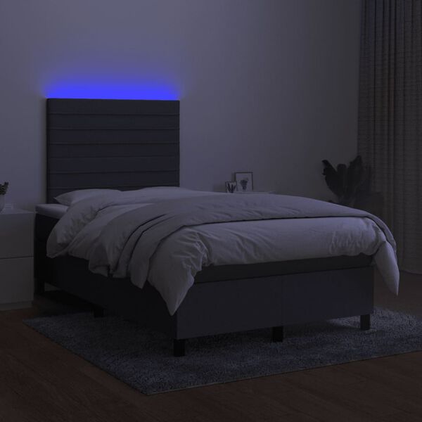 vidaXL Box spring postelja z vzmetnico LED temno siva 120x190 cm blago
