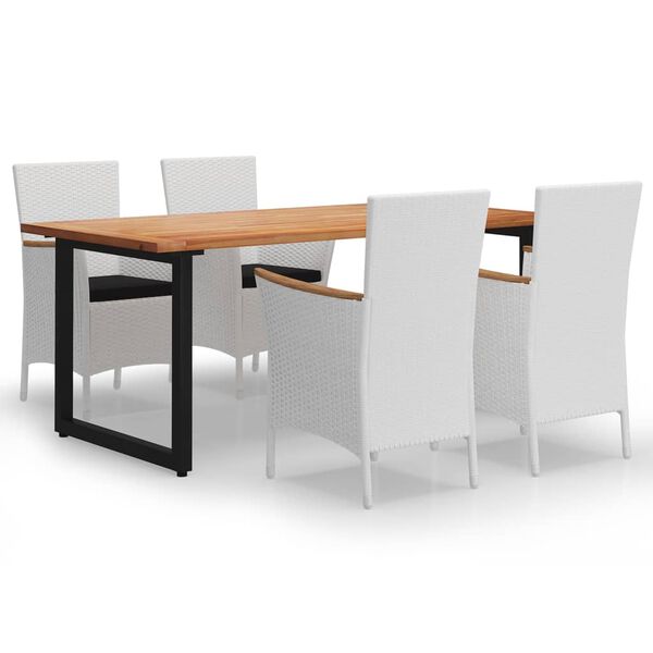 vidaXL Vrtna jedilna garnitura 5-delna z blazinami poli ratan bela