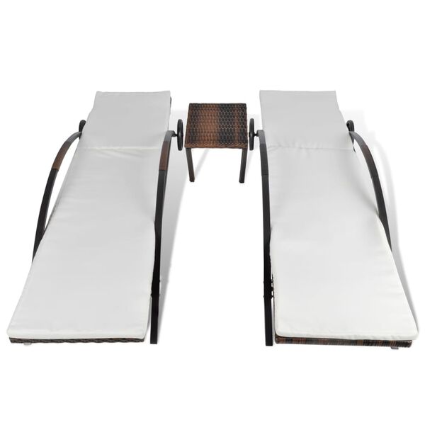 vidaXL Ležalnika z mizico poli ratan rjave barve