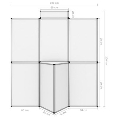 vidaXL 8-delna zložljiva razstavna stena z mizo 181x200 cm bela