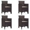 vidaXL Vrtni Stol z blazino 4 pcs Rjava 53 x 49 x 85 cm Polipropilen