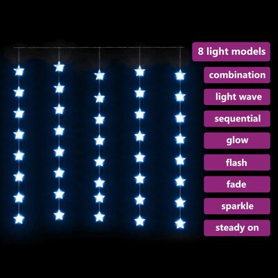 vidaXL LED zavesa z zvezdicami 200 LED lučk modra 8 funkcij