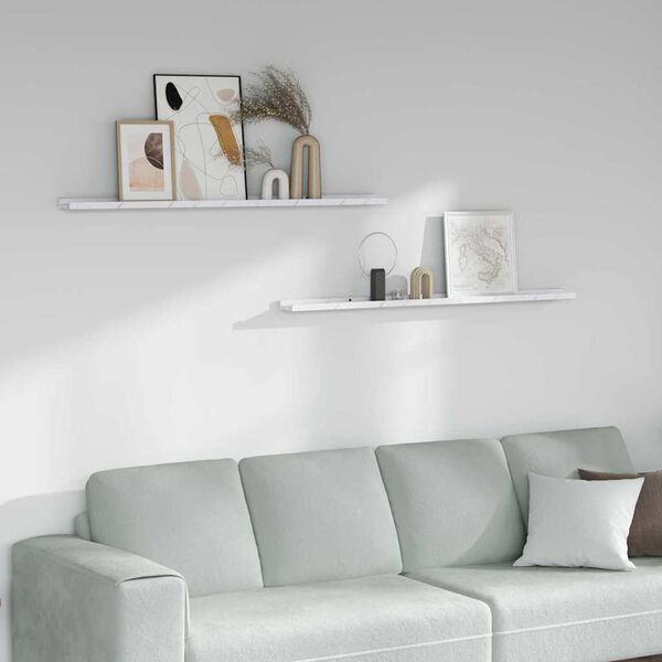 vidaXL Stenska polica 2 pcs Beli marmor 115 x 9 x 3 cm Konstruiran les