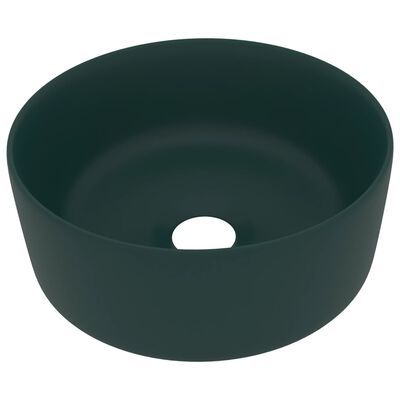 vidaXL Razkošen umivalnik okrogel mat temno zelen 40x15 cm keramičen