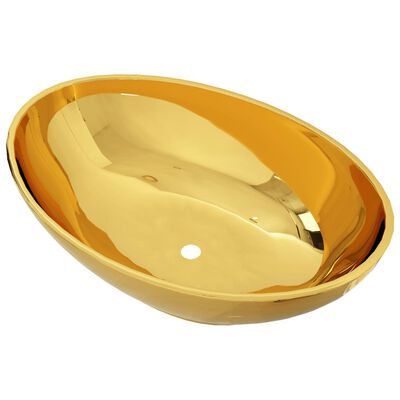 vidaXL Umivalnik keramičen 40x33x13,5 cm zlat