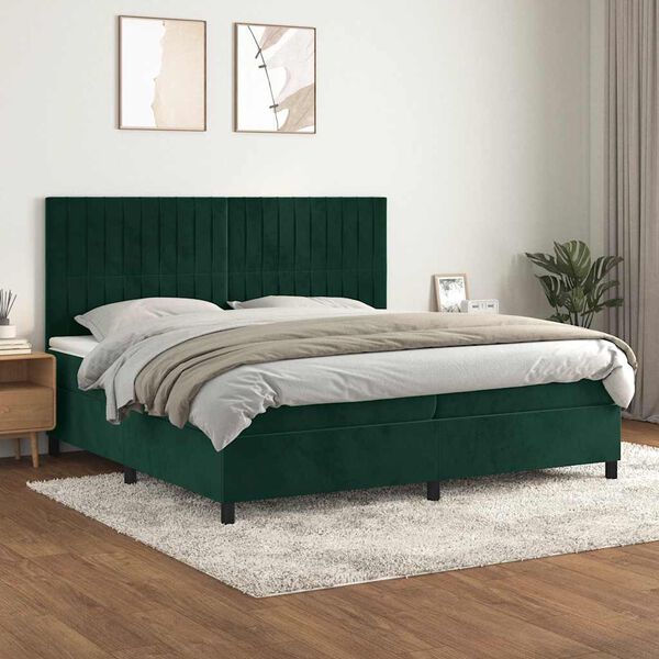 vidaXL Box spring postelja z vzmetnico temno zelena 200x200 cm žamet