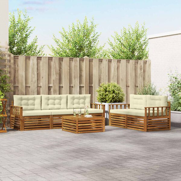 vidaXL Zunanja garnitura za sedenje z blazino 6 pcs Naravna in smetana