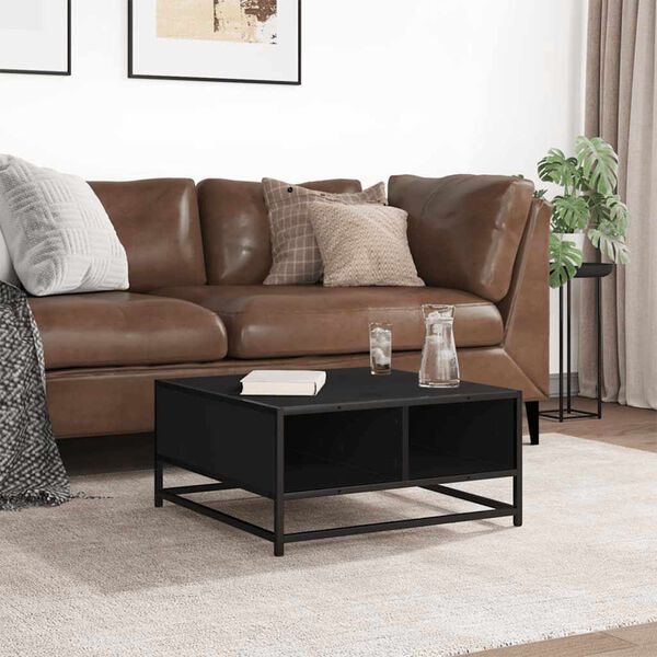 vidaXL Klubska mizica črna 60,5x60,5x30 cm inženirski les in kovina