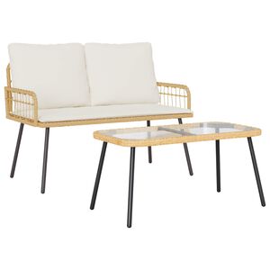 vidaXL Komplet za jedilnico v vrtu z blazino 2 pcs Naravna poli ratan