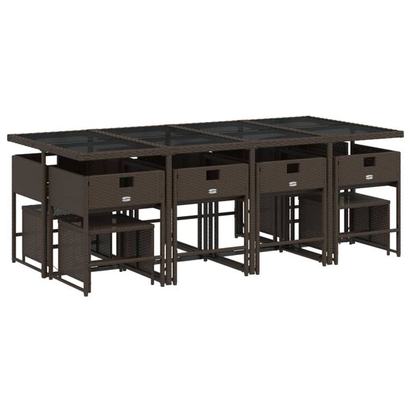 vidaXL Vrtna jedilna garnitura 13-delna z blazinami rjav poli ratan