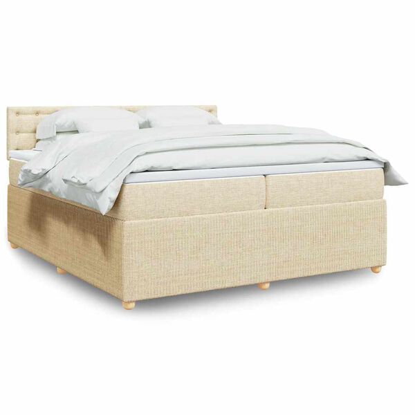 vidaXL Box spring postelja z vzmetnico krem 200x200 cm blago