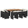 vidaXL Vrtna jedilna garnitura 11-delna z blazinami črna poli ratan