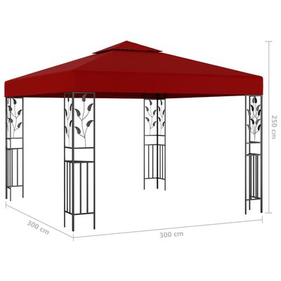 vidaXL Paviljon z LED lučkami 3x3 m vinsko rdeč