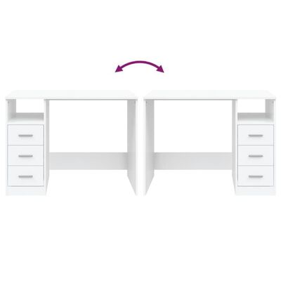 vidaXL Pisalna miza s predali bela 102x50x76 cm inženirski les