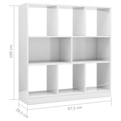 vidaXL Knjižna omara visok sijaj bela 97,5x29,5x100 cm iverna plošča