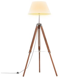 vidaXL Trinožna stoječa svetilka medeno rjava in bela tikovina 141 cm