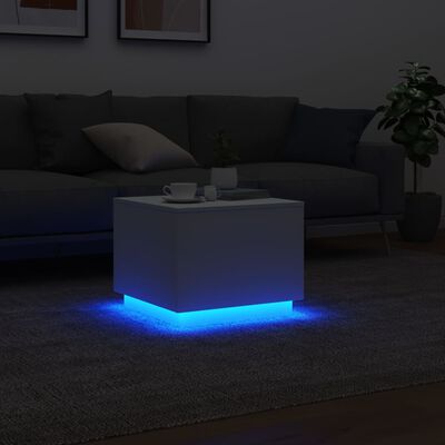 vidaXL Klubska mizica z LED lučkami bela 50x50x40 cm