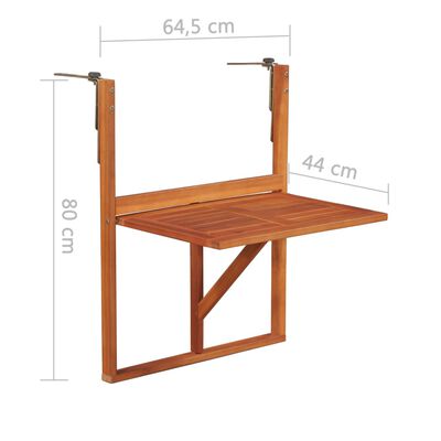 vidaXL Viseča balkonska mizica 64,5x44x80 trden akacijev les
