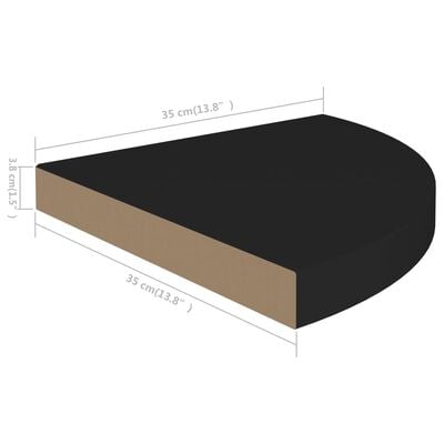 vidaXL Kotna polica črna 35x35x3,8 cm MDF