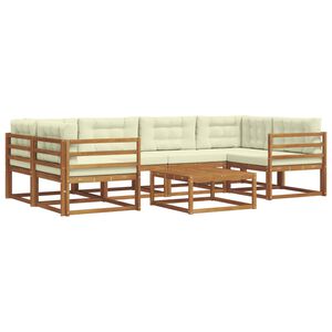 vidaXL Zunanja garnitura za sedenje z blazino 7 pcs Naravna in smetana