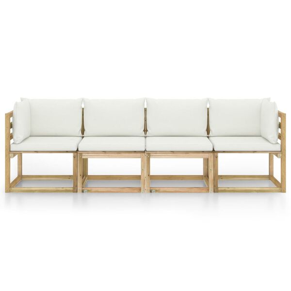 vidaXL Vrtni kavč &scaron;tirised s krem blazinami