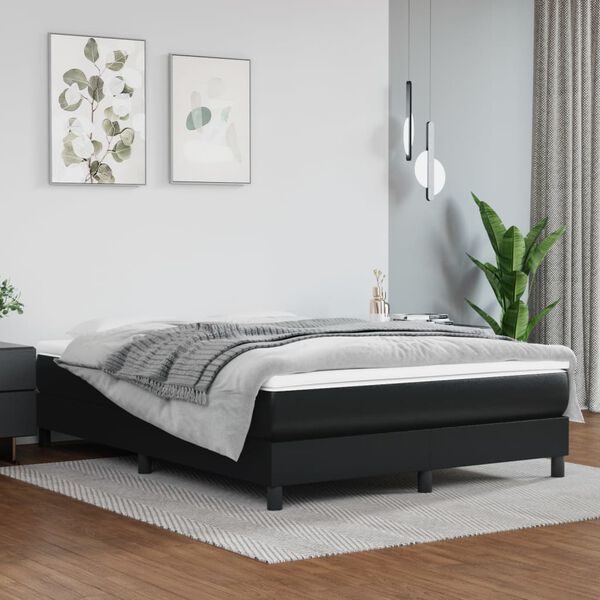 vidaXL Box spring postelja z vzmetnico črn 140x200 cm umetno usnje
