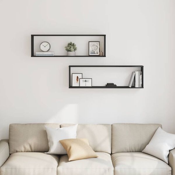 vidaXL Stenske police za kocke 2 kosa Črni hrast 100x15x30 cm