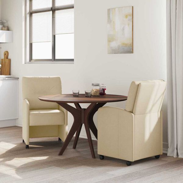 vidaXL Jedilni stoli s kolesi 2 pcs krema 57 x 67 x 95 cm blago