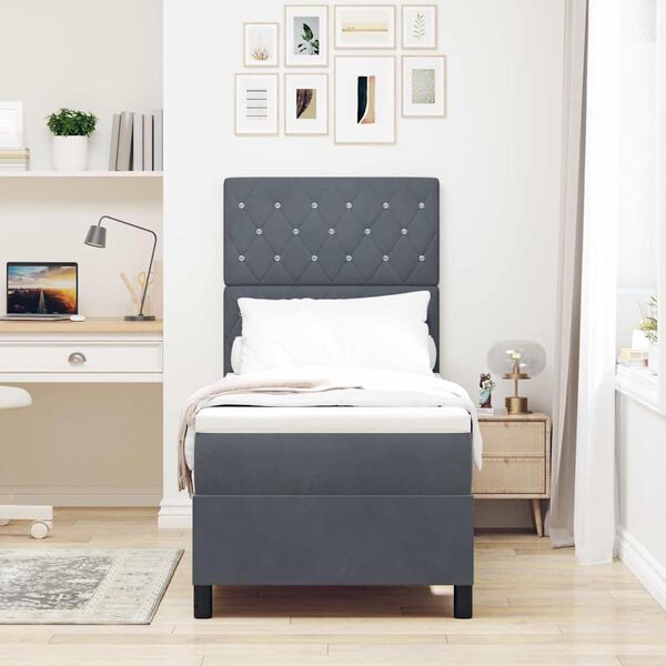 vidaXL LED Box Spring Postelja Temno siva 80 x 200 cm blago