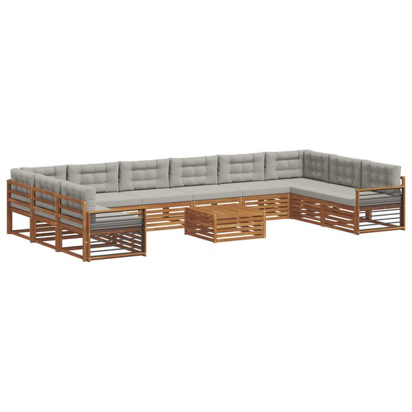 vidaXL Sedežne garniture z blazino 11 pcs Naravna in svetlo siva