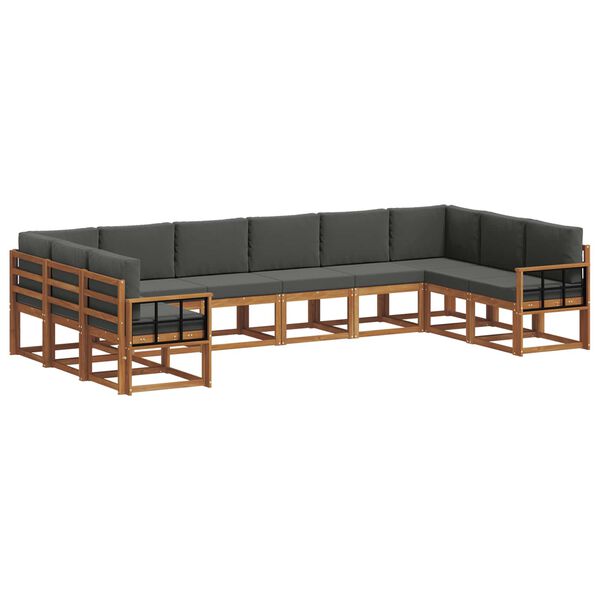 vidaXL Zunanja garnitura za sedenje 10 pcs Naravna in antracitna