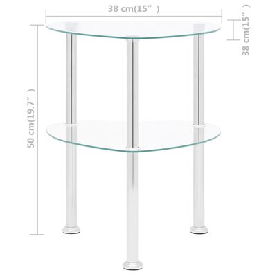 vidaXL Stranska mizica 2-nadstropna prozorna 38x38x50cm kaljeno steklo