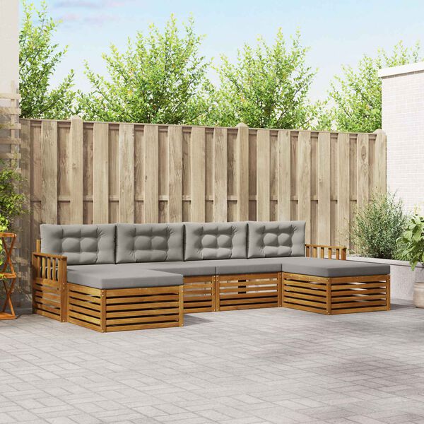 vidaXL Sedežne garniture z blazino 6 pcs Naravna in svetlo siva