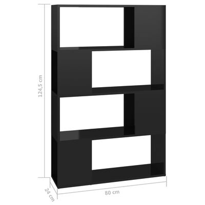 vidaXL Knjižna omara za razdelitev prostora sijaj črna 80x24x124,5 cm