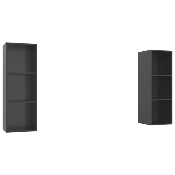 vidaXL Stenska TV omarica 2 kosa visok sijaj sive barve iverna plošča