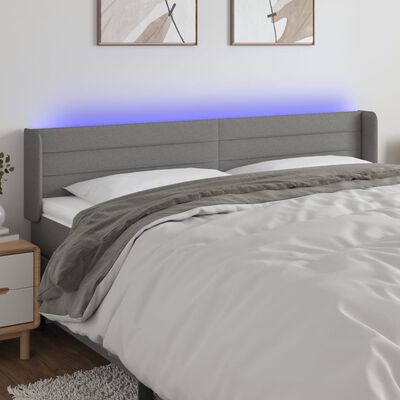 vidaXL LED posteljno vzglavje temno sivo 163x16x78/88 cm blago