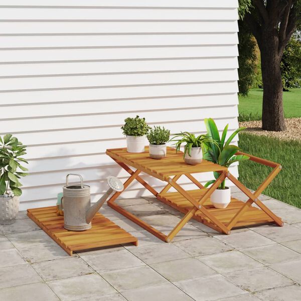 vidaXL Zložljiva polica 3-nadstropna rjava 70x31x63 cm trdna akacija