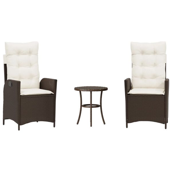 vidaXL Bistro garnitura 3-delna z blazinami rjav poli ratan