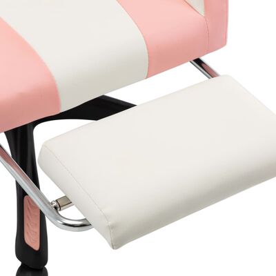 vidaXL Racing stol z oporo za noge roza in belo umetno usnje