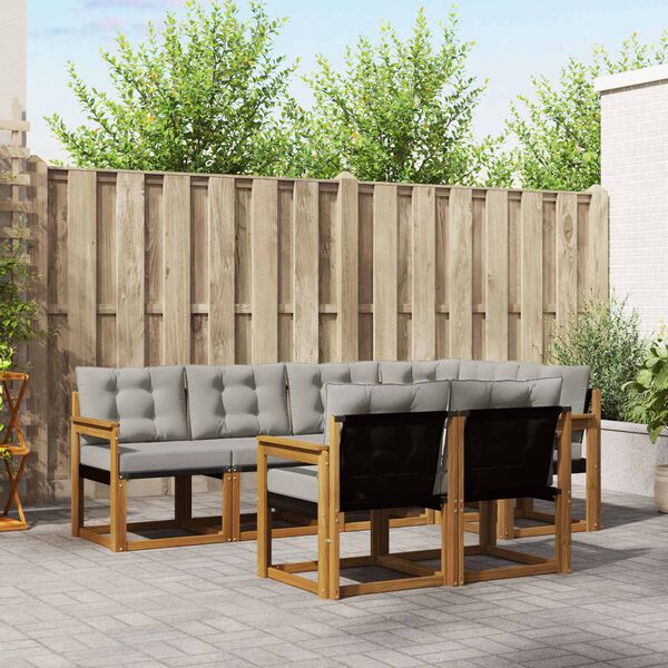 vidaXL Zunanja garnitura za sedenje 7 pcs Naravna in svetlo siva