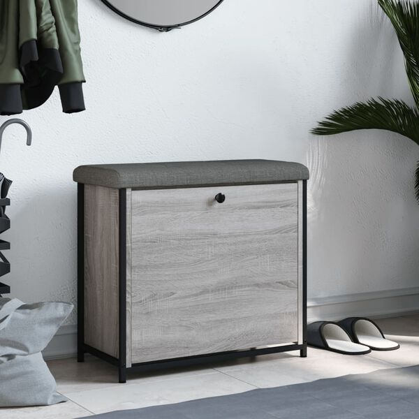 vidaXL Klop za čevlje s preklopnim predalom siva sonoma 62x32x56 cm