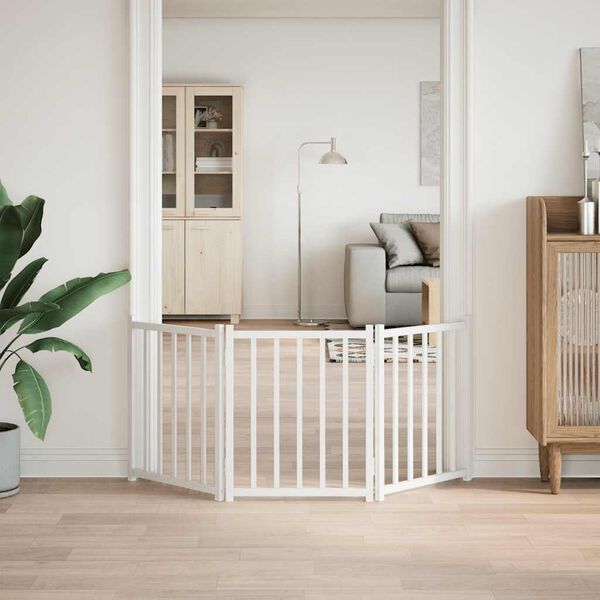 vidaXL Vrata za pse zložljiva 3 paneli bela 150 cm trden les jelke