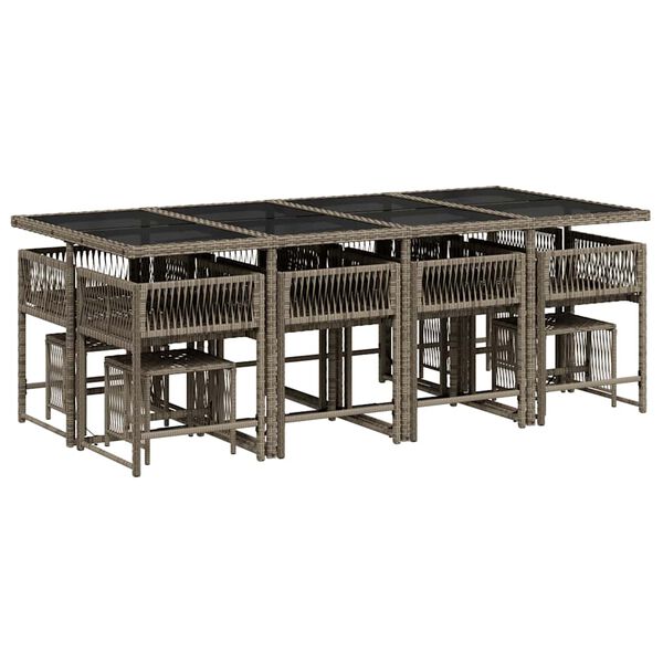 vidaXL Vrtna jedilna garnitura 13-delna z blazinami siv poli ratan