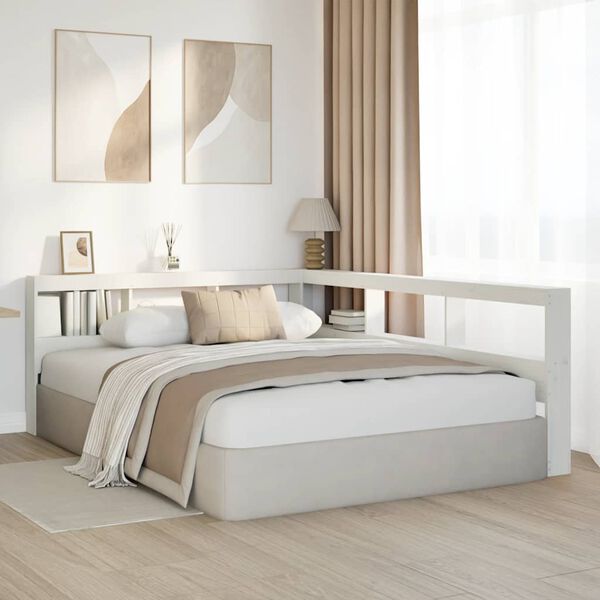 vidaXL Knjižnica vzglavje L-oblike bela 135 cm trdna borovina