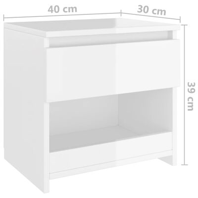 vidaXL Nočna omarica visok sijaj bela 40x30x39 cm iverna plošča