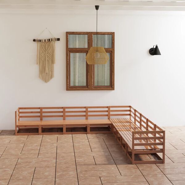 vidaXL Vrtna sedežna garnitura 9-delna medeno rjava trdna borovina