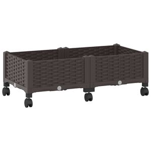 vidaXL Vrtni cvetlični lonček s kolesi Rjava 80 x 40 x 29 cm PP